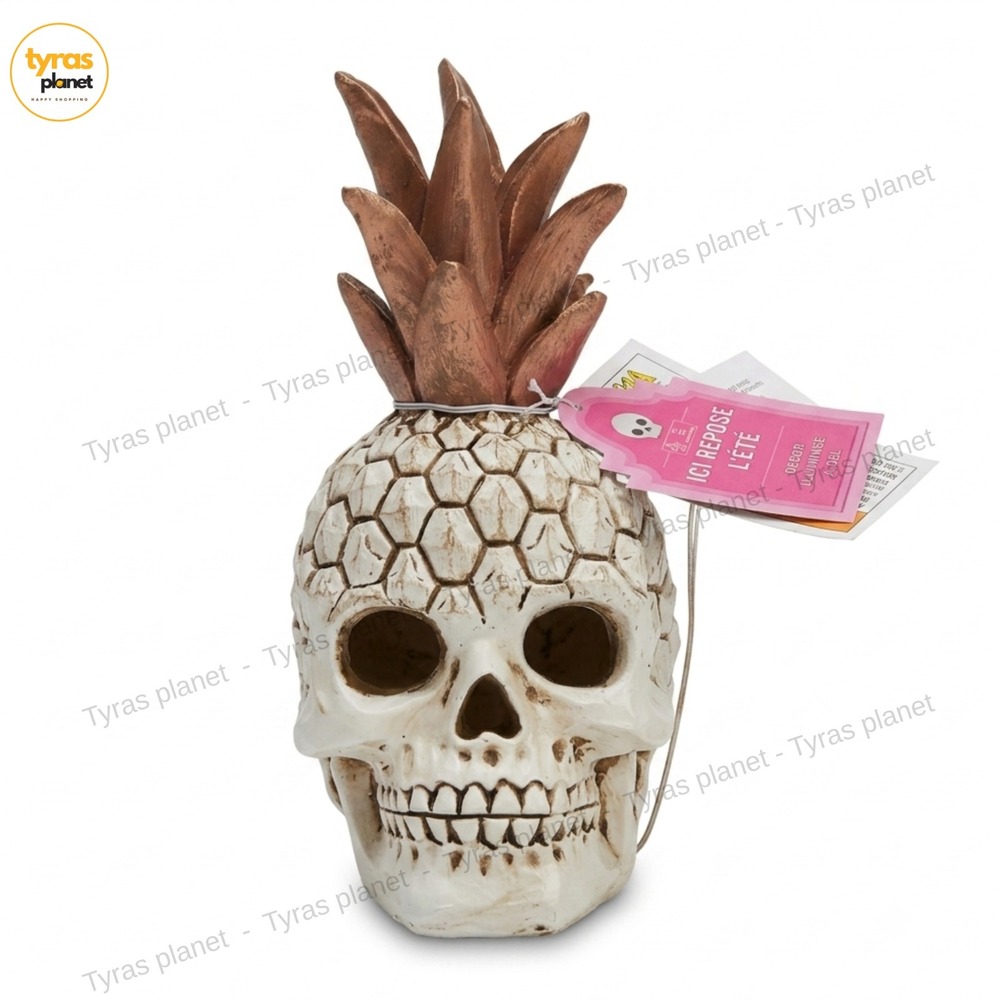 Summerween Resin Skull Light Up Pineapple Table Decor Skull Halloween Spooky